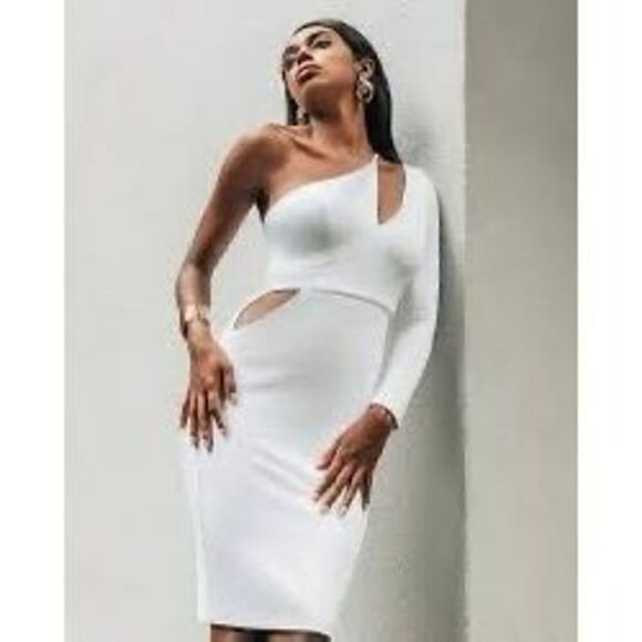 New CHLOE KRISTYN Tori One Shoulder Cut Out Bodycon Dress in Dusk Blue - Picture 2 of 9